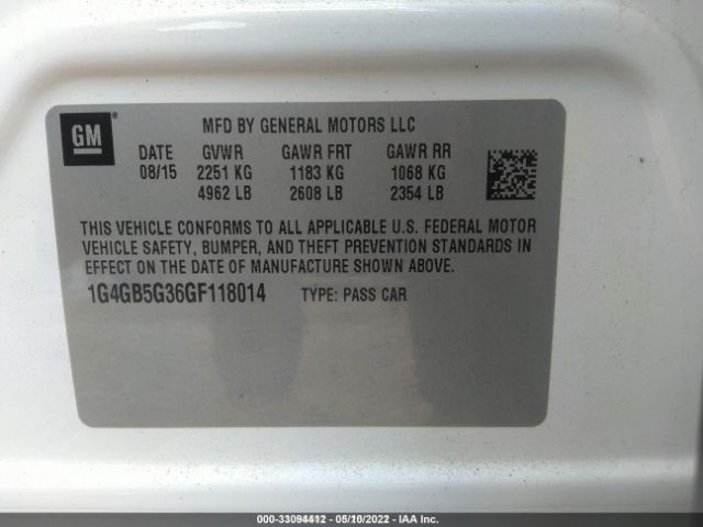 Photo 8 VIN: 1G4GB5G36GF118014 - BUICK LACROSSE 