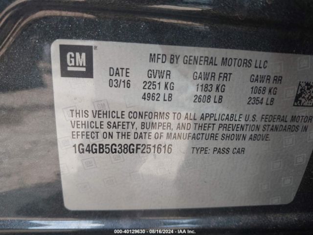 Photo 8 VIN: 1G4GB5G38GF251616 - BUICK LACROSSE 