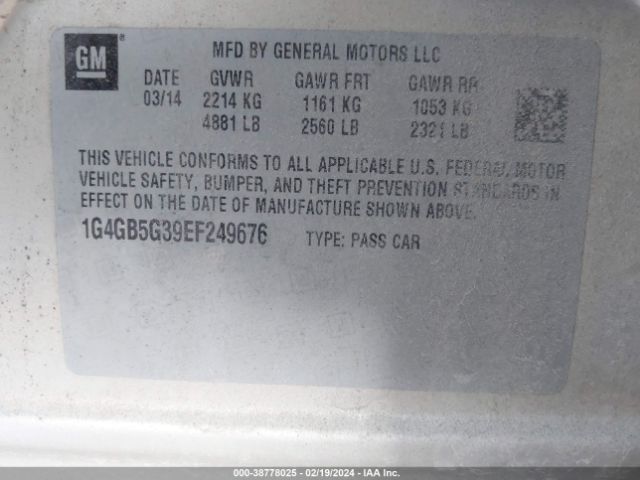 Photo 8 VIN: 1G4GB5G39EF249676 - BUICK LACROSSE 