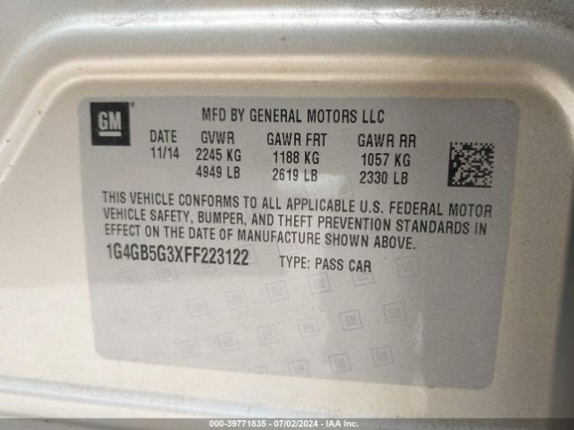 Photo 8 VIN: 1G4GB5G3XFF223122 - BUICK LACROSSE 