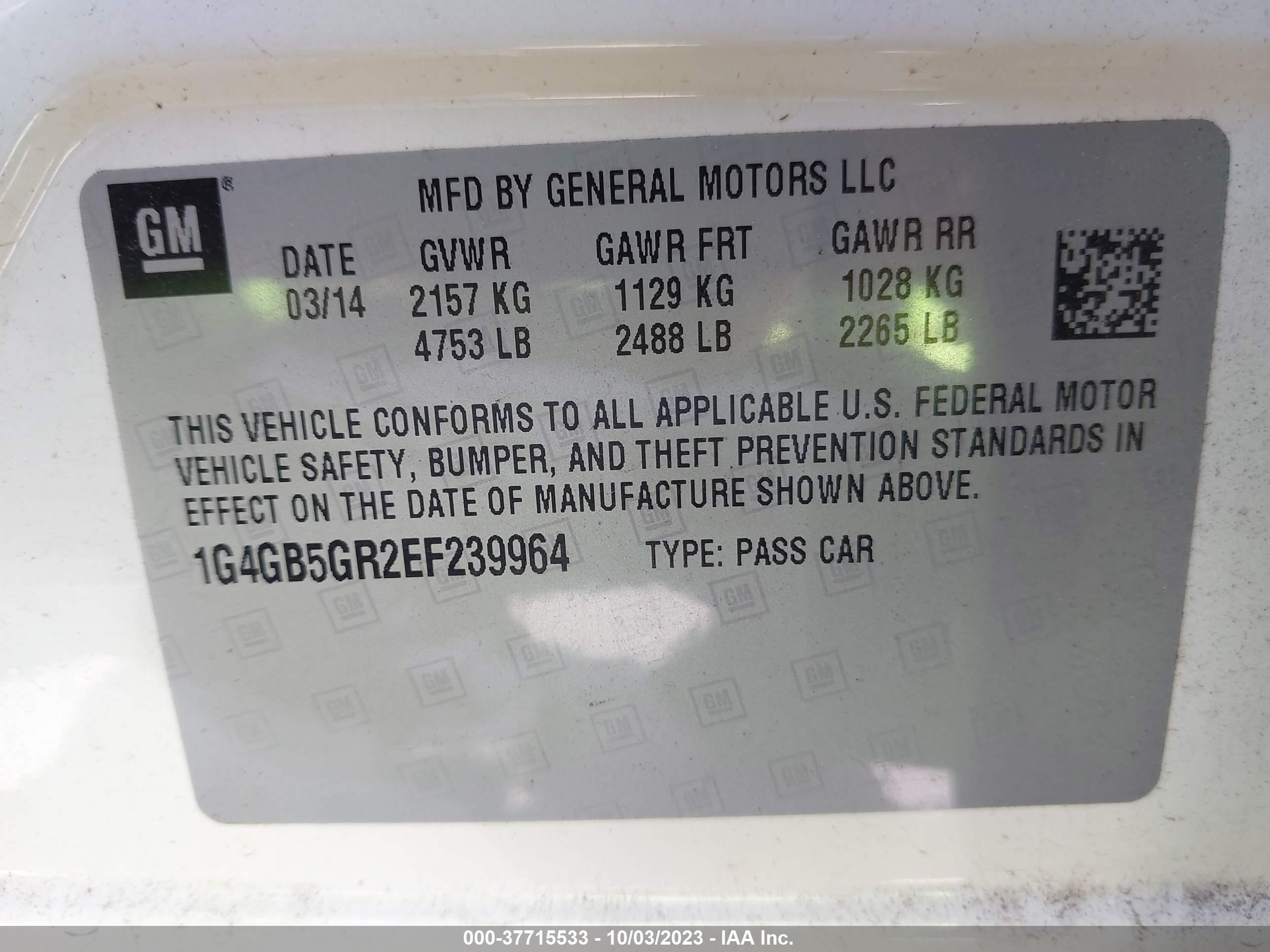 Photo 8 VIN: 1G4GB5GR2EF239964 - BUICK LACROSSE 