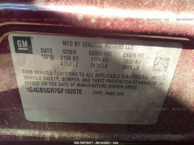 Photo 8 VIN: 1G4GB5GR7GF182678 - BUICK LACROSSE 