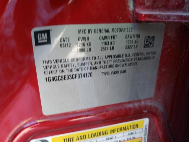 Photo 9 VIN: 1G4GC5E33CF374170 - BUICK LACROSSE 