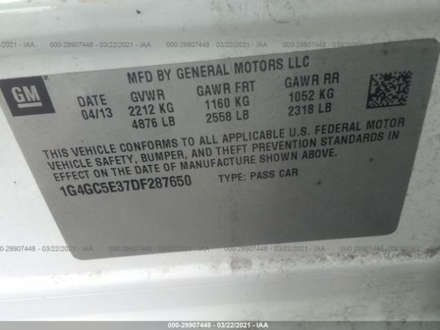 Photo 8 VIN: 1G4GC5E37DF287650 - BUICK LACROSSE 