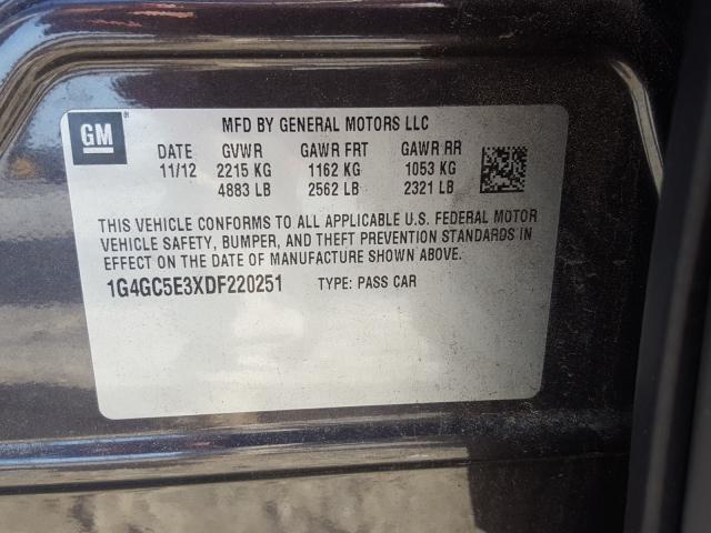 Photo 9 VIN: 1G4GC5E3XDF220251 - BUICK LACROSSE 