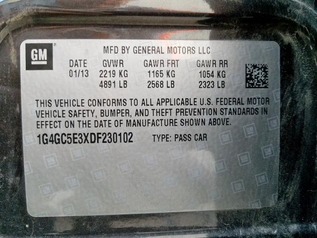 Photo 9 VIN: 1G4GC5E3XDF230102 - BUICK LACROSSE 