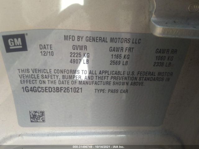 Photo 8 VIN: 1G4GC5ED3BF261021 - BUICK LACROSSE 