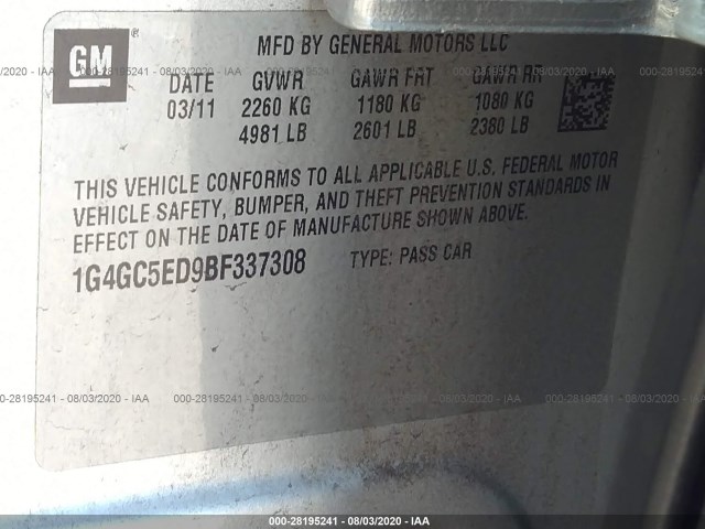 Photo 8 VIN: 1G4GC5ED9BF337308 - BUICK LACROSSE 