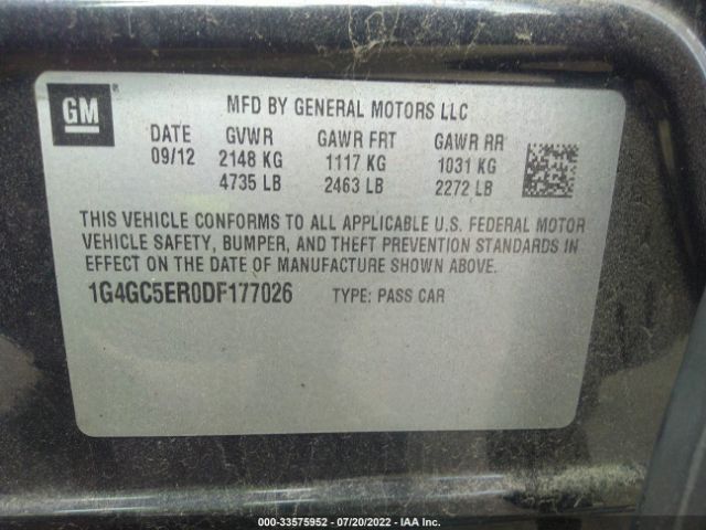 Photo 8 VIN: 1G4GC5ER0DF177026 - BUICK LACROSSE 