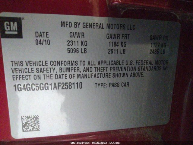 Photo 8 VIN: 1G4GC5GG1AF258110 - BUICK LACROSSE 