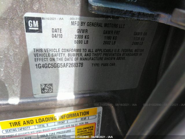 Photo 8 VIN: 1G4GC5GG5AF268378 - BUICK LACROSSE 