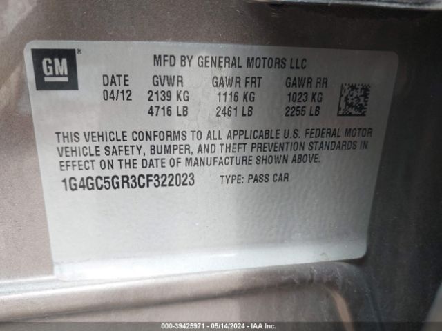 Photo 8 VIN: 1G4GC5GR3CF322023 - BUICK LACROSSE 