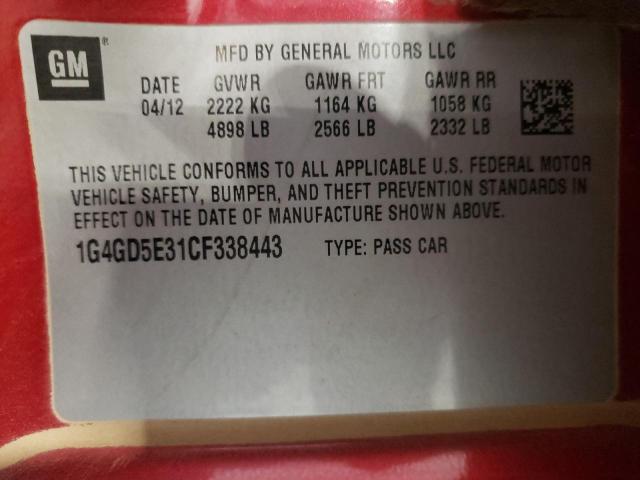 Photo 9 VIN: 1G4GD5E31CF338443 - BUICK LACROSSE P 