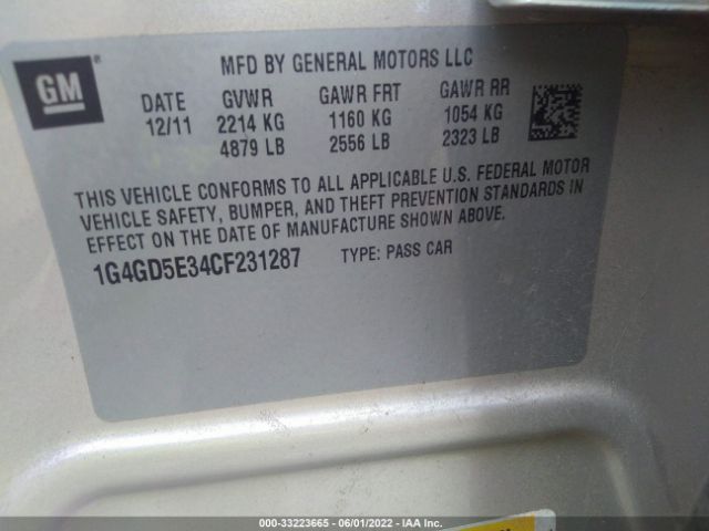 Photo 8 VIN: 1G4GD5E34CF231287 - BUICK LACROSSE 