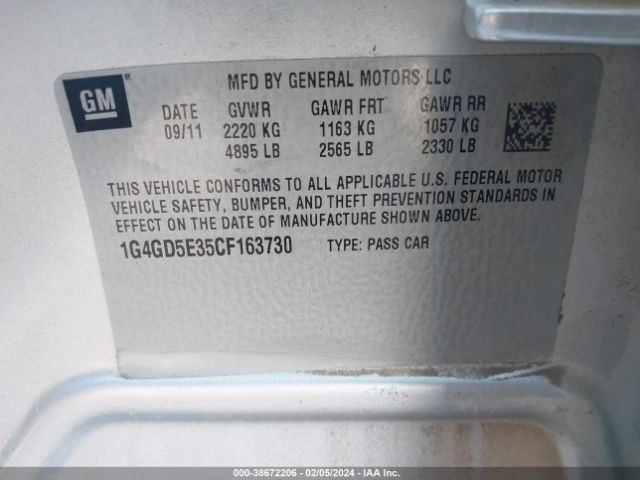 Photo 8 VIN: 1G4GD5E35CF163730 - BUICK LACROSSE 