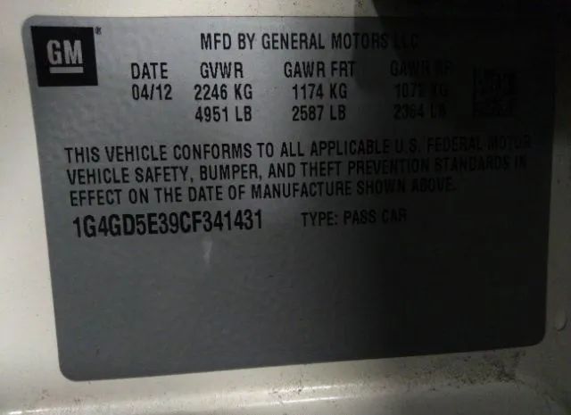 Photo 8 VIN: 1G4GD5E39CF341431 - BUICK LACROSSE P 