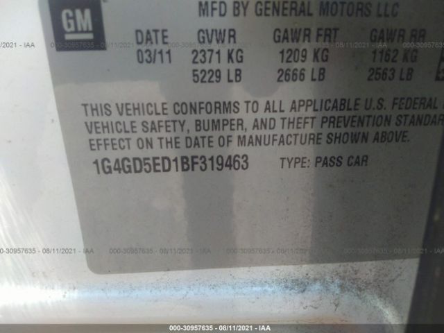 Photo 8 VIN: 1G4GD5ED1BF319463 - BUICK LACROSSE 