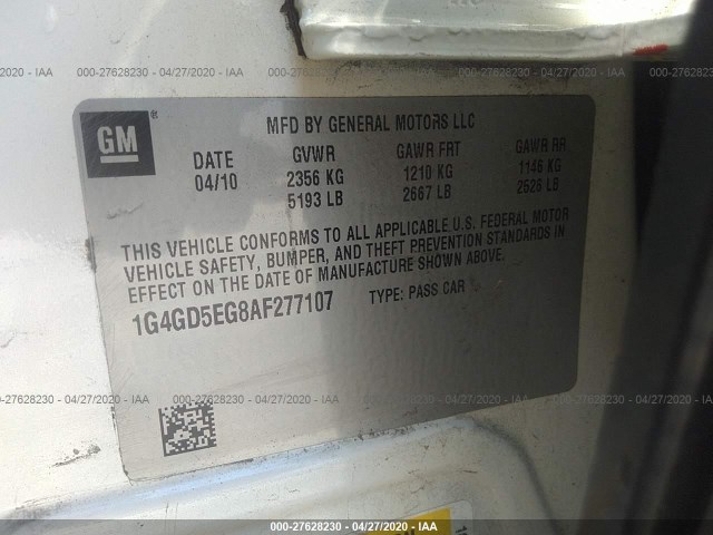 Photo 8 VIN: 1G4GD5EG8AF277107 - BUICK LACROSSE 