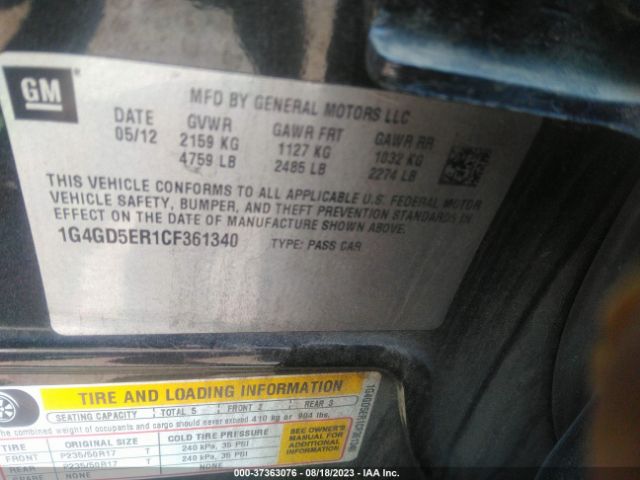 Photo 8 VIN: 1G4GD5ER1CF361340 - BUICK LACROSSE 