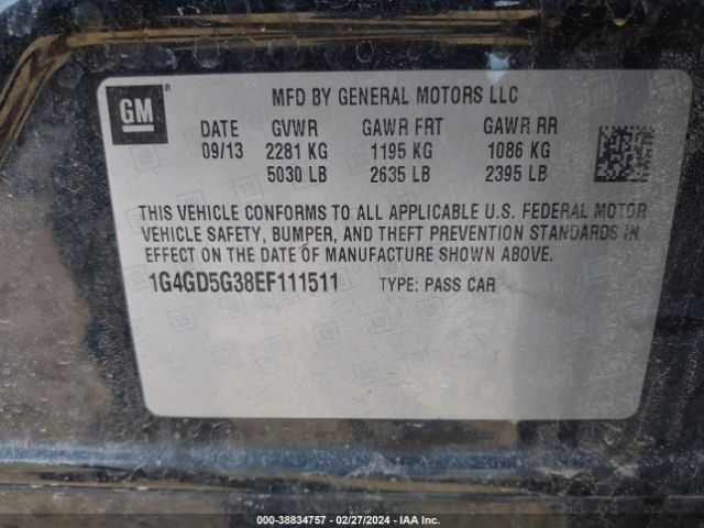 Photo 8 VIN: 1G4GD5G38EF111511 - BUICK LACROSSE 