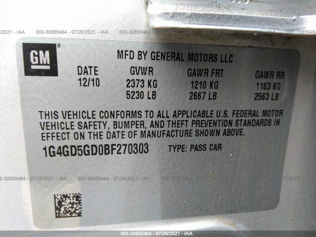 Photo 8 VIN: 1G4GD5GD0BF270303 - BUICK LACROSSE 