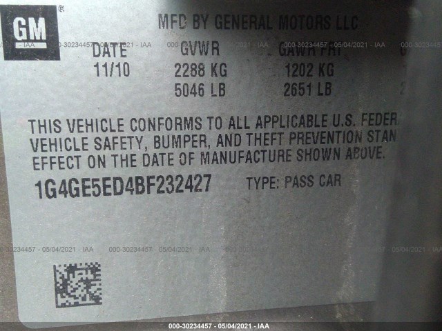 Photo 8 VIN: 1G4GE5ED4BF232427 - BUICK LACROSSE 