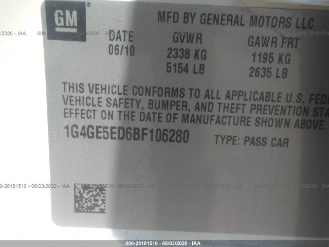 Photo 8 VIN: 1G4GE5ED6BF106280 - BUICK LACROSSE 