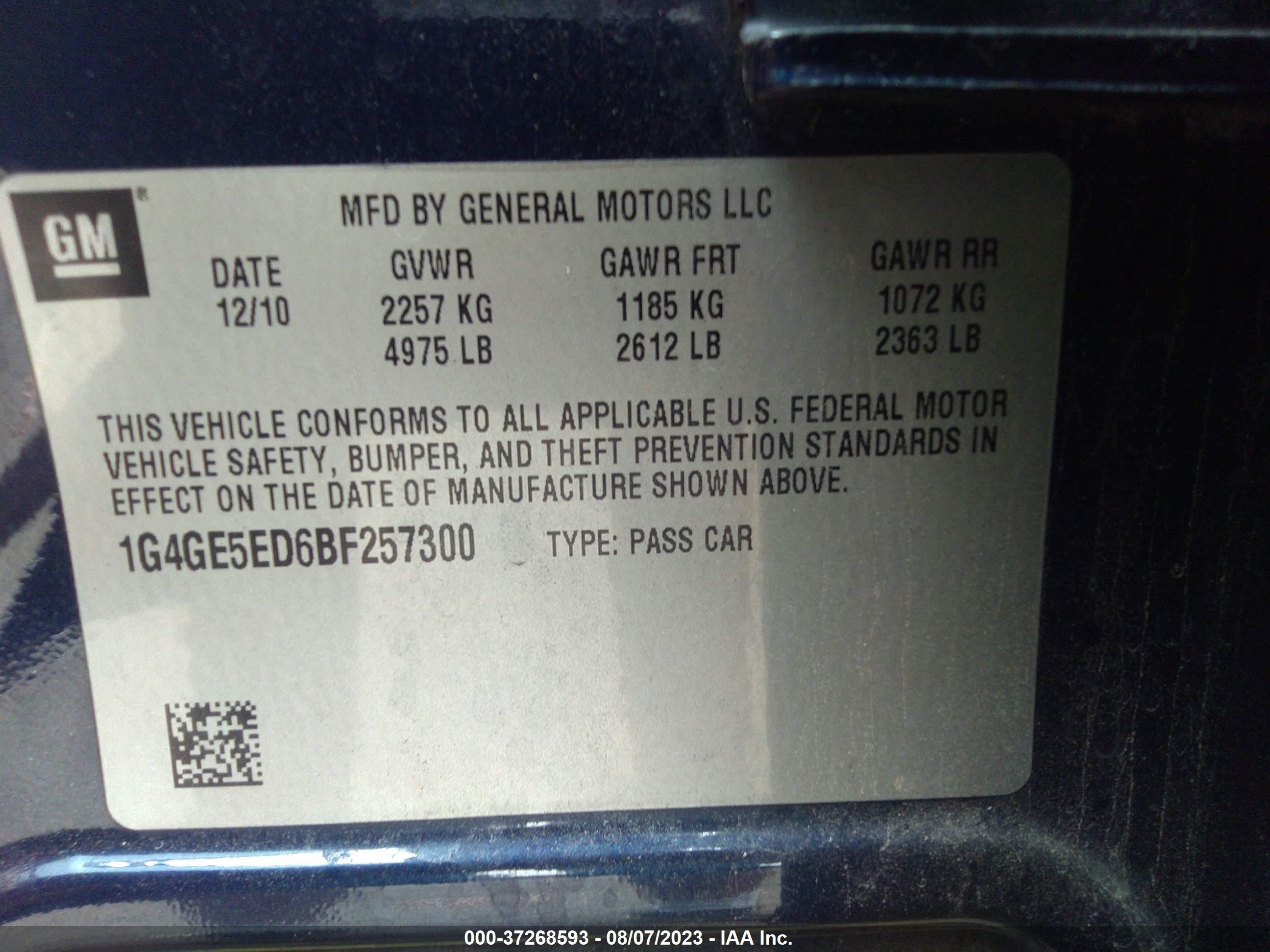 Photo 8 VIN: 1G4GE5ED6BF257300 - BUICK LACROSSE 