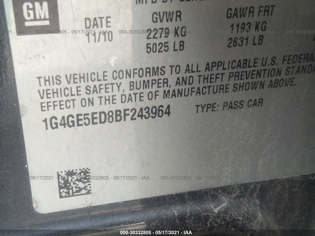 Photo 8 VIN: 1G4GE5ED8BF243964 - BUICK LACROSSE 