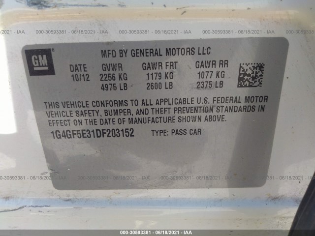 Photo 8 VIN: 1G4GF5E31DF203152 - BUICK LACROSSE 