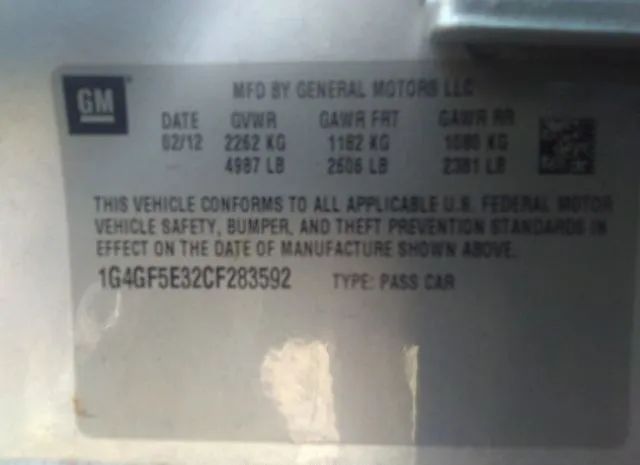 Photo 8 VIN: 1G4GF5E32CF283592 - BUICK LACROSSE 