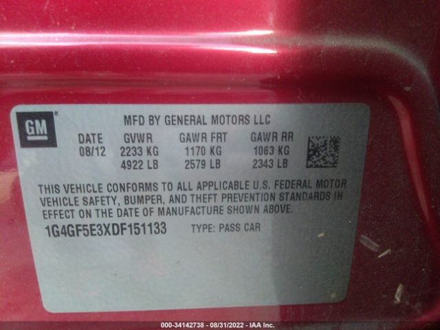 Photo 8 VIN: 1G4GF5E3XDF151133 - BUICK LACROSSE 