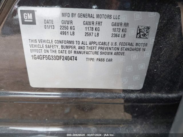 Photo 8 VIN: 1G4GF5G33DF240474 - BUICK LACROSSE 