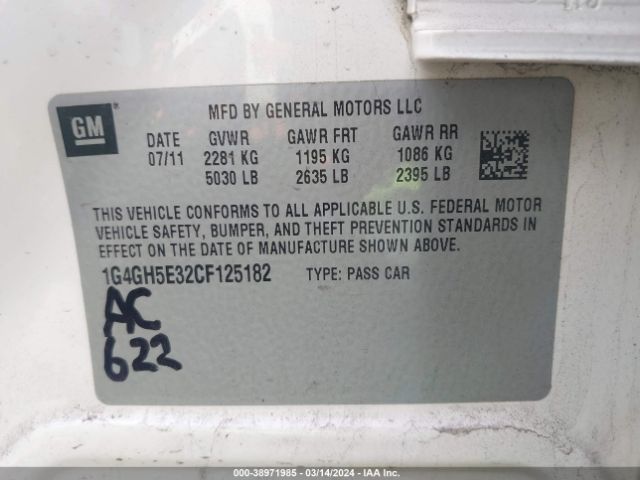 Photo 8 VIN: 1G4GH5E32CF125182 - BUICK LACROSSE 