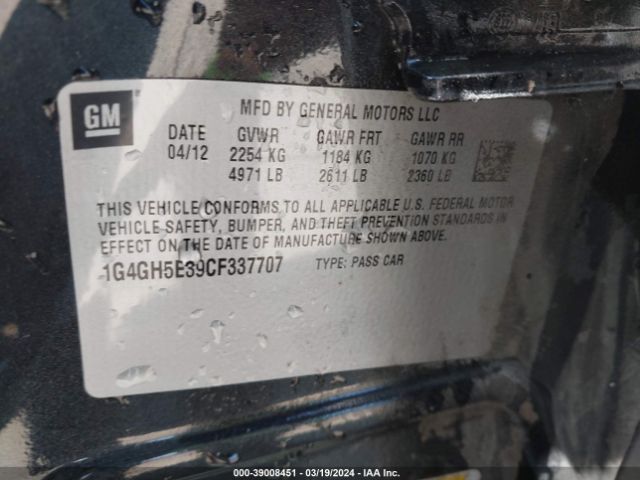 Photo 8 VIN: 1G4GH5E39CF337707 - BUICK LACROSSE 