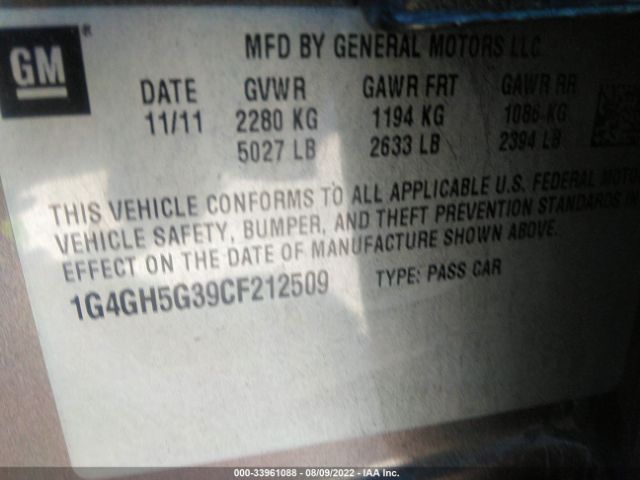 Photo 8 VIN: 1G4GH5G39CF212509 - BUICK LACROSSE 