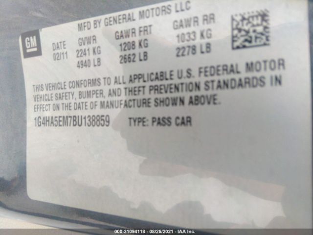 Photo 8 VIN: 1G4HA5EM7BU138859 - BUICK LUCERNE 