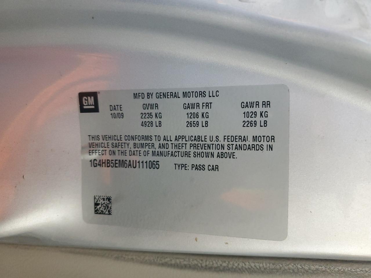 Photo 11 VIN: 1G4HB5EM6AU111065 - BUICK LUCERNE 