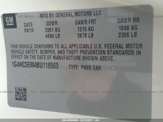 Photo 8 VIN: 1G4HC5EM4BU118563 - BUICK LUCERNE 