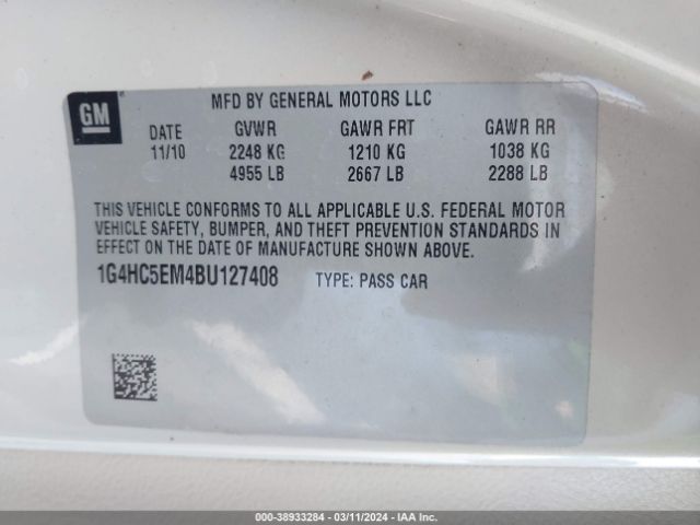 Photo 8 VIN: 1G4HC5EM4BU127408 - BUICK LUCERNE 