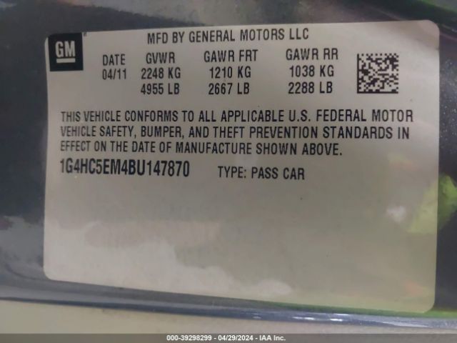 Photo 8 VIN: 1G4HC5EM4BU147870 - BUICK LUCERNE 