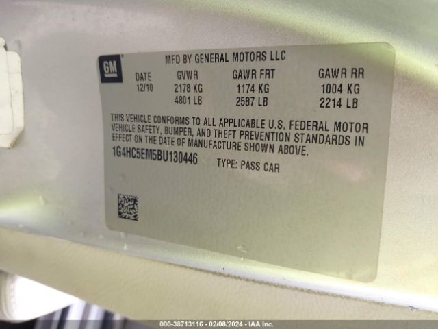 Photo 8 VIN: 1G4HC5EM5BU130446 - BUICK LUCERNE 