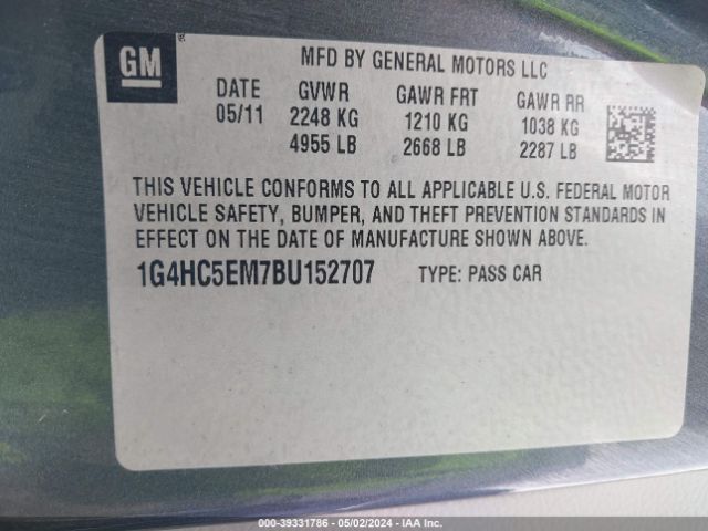 Photo 8 VIN: 1G4HC5EM7BU152707 - BUICK LUCERNE 