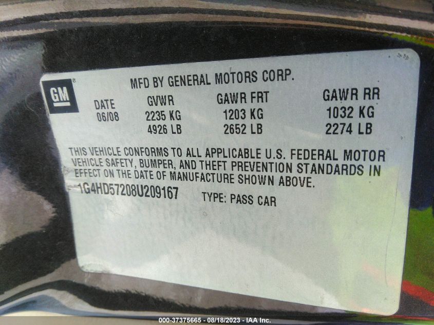 Photo 8 VIN: 1G4HD57208U209167 - BUICK LUCERNE 