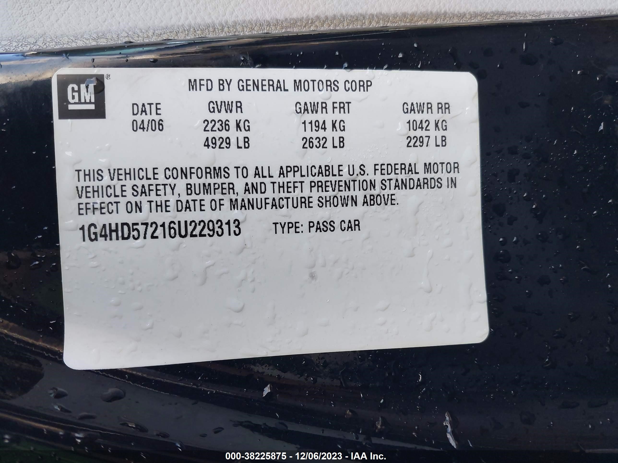 Photo 8 VIN: 1G4HD57216U229313 - BUICK LUCERNE 