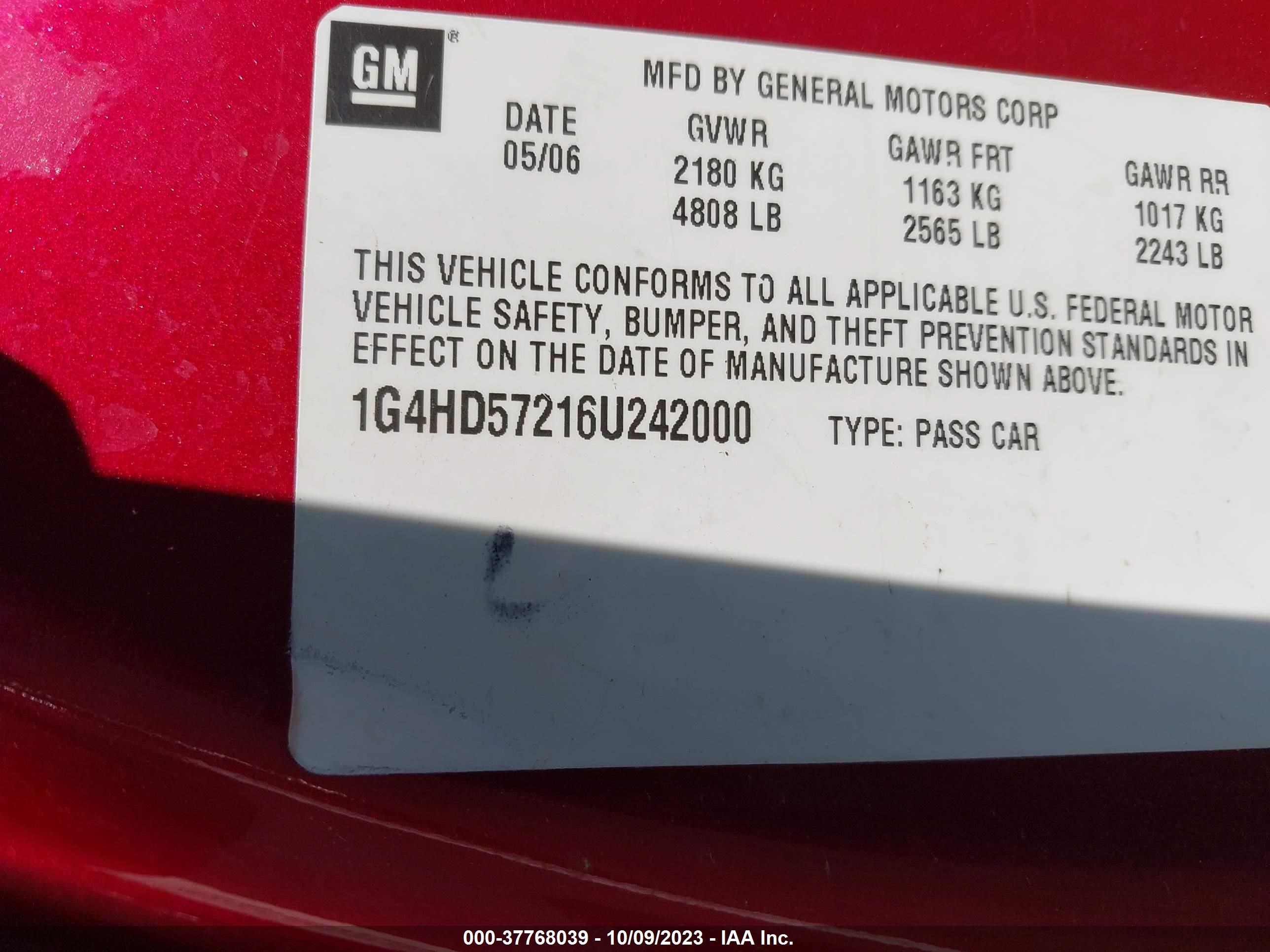 Photo 8 VIN: 1G4HD57216U242000 - BUICK LUCERNE 