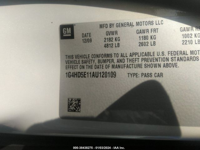 Photo 8 VIN: 1G4HD5E11AU120109 - BUICK LUCERNE 