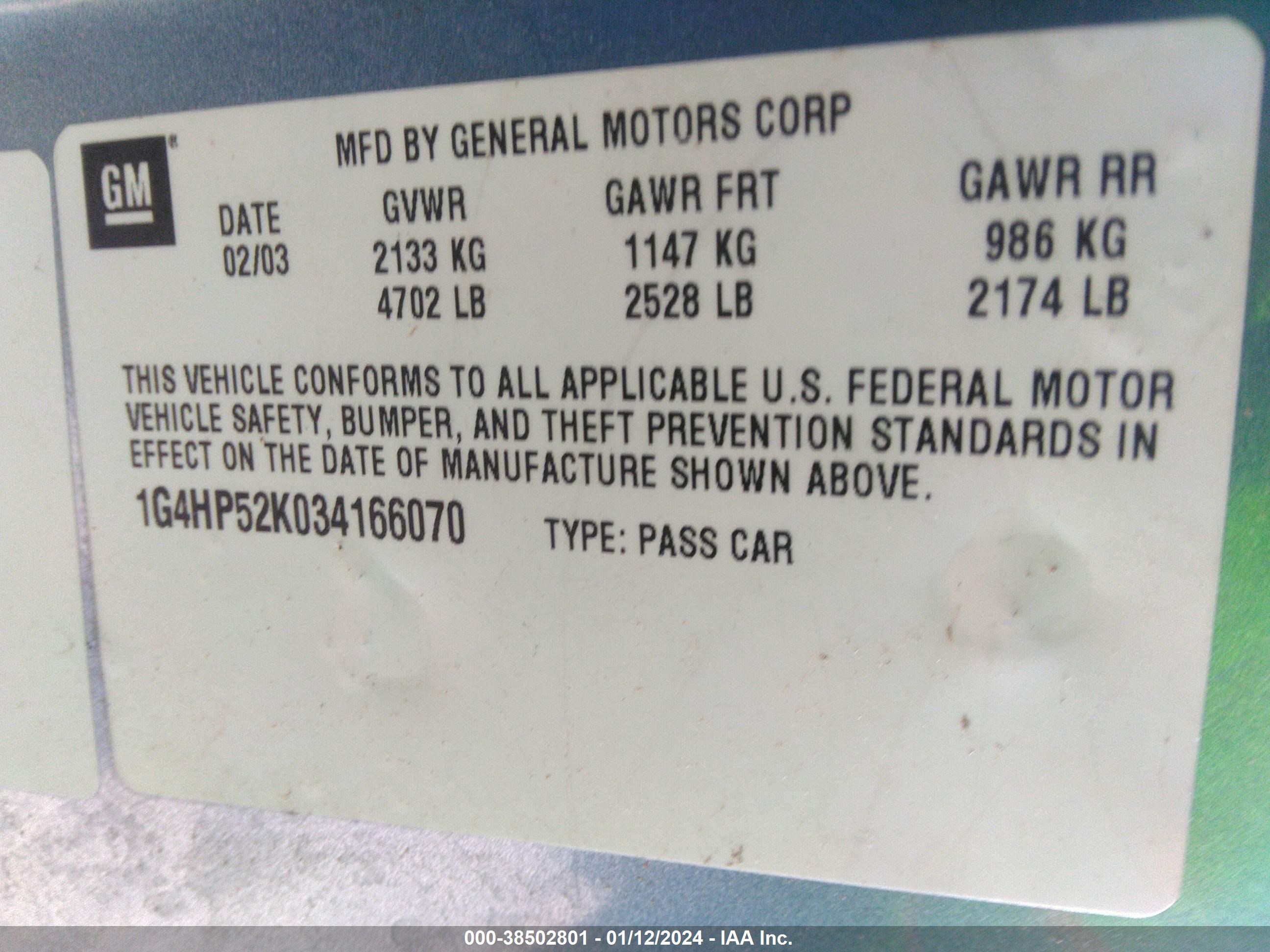 Photo 8 VIN: 1G4HP52K034166070 - BUICK LESABRE 