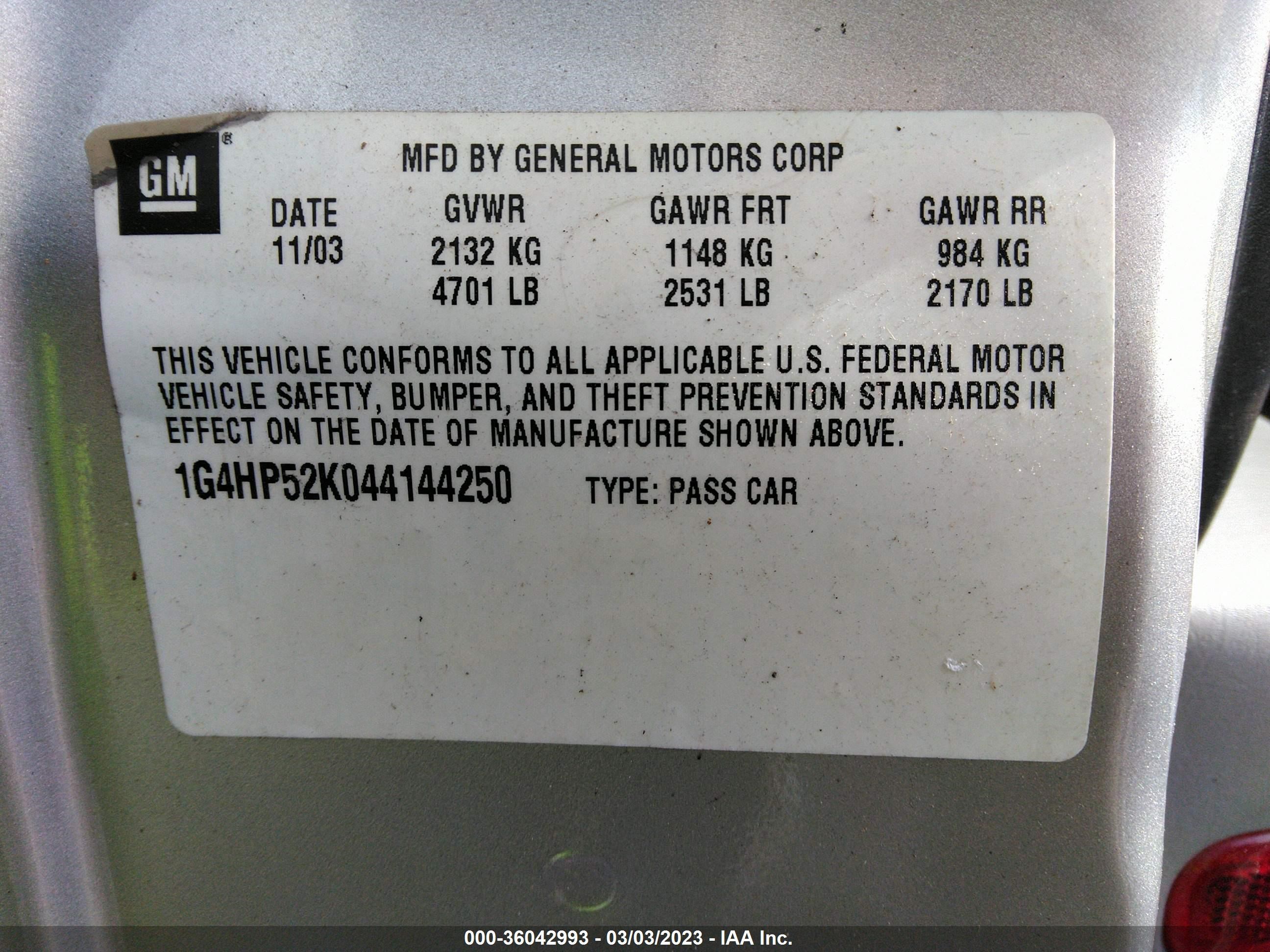 Photo 8 VIN: 1G4HP52K044144250 - BUICK LESABRE 