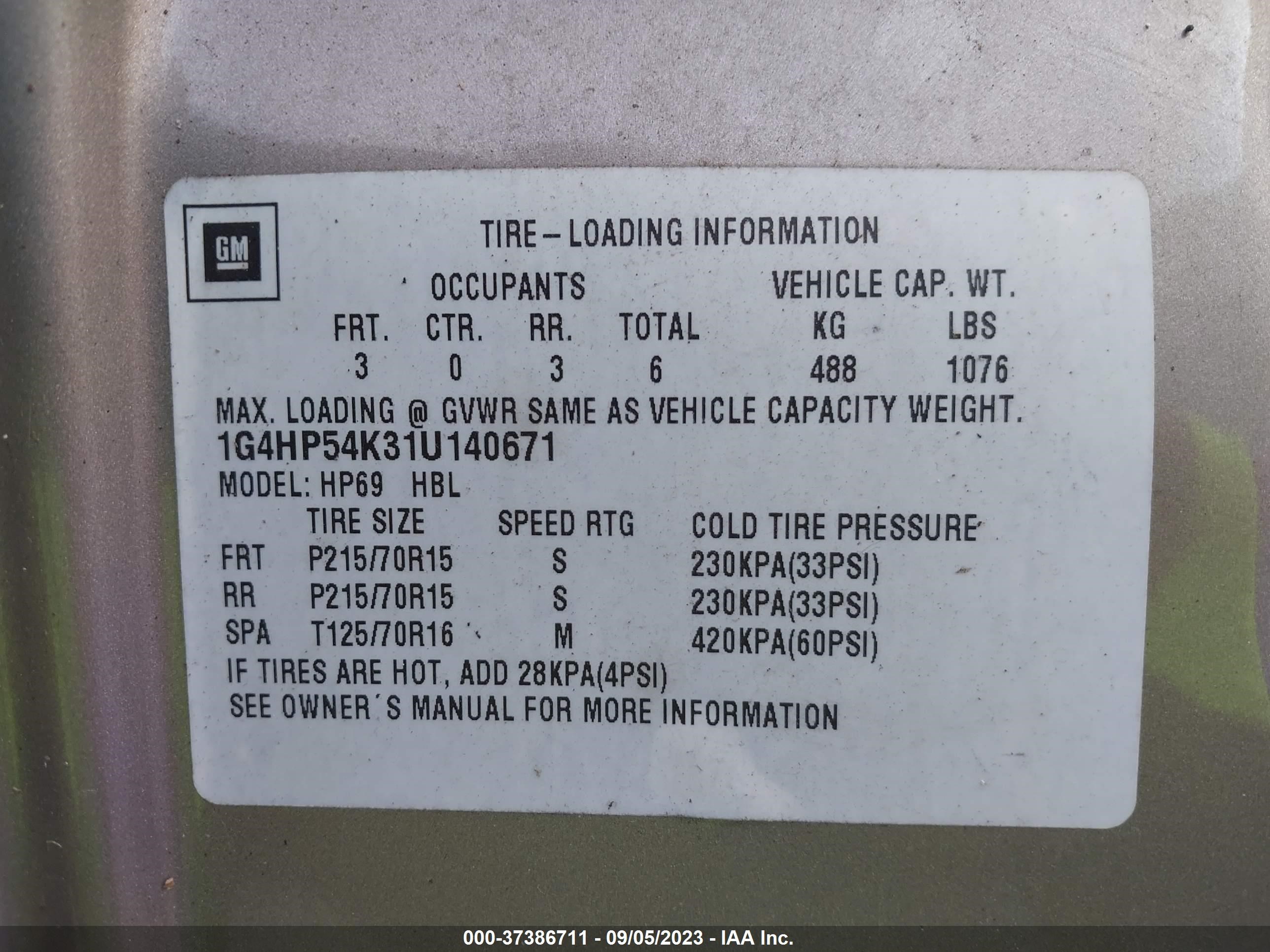 Photo 8 VIN: 1G4HP54K31U140671 - BUICK LESABRE 